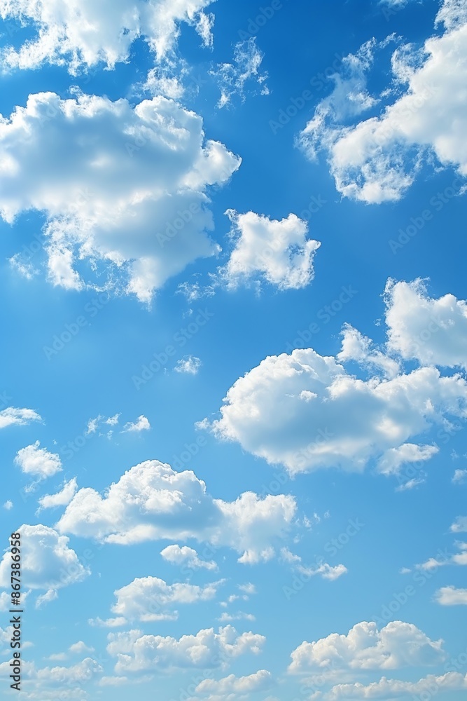 Fototapeta premium Peaceful fluffy clouds drift in a bright blue sky, creating a scenic view of heaven and nature.