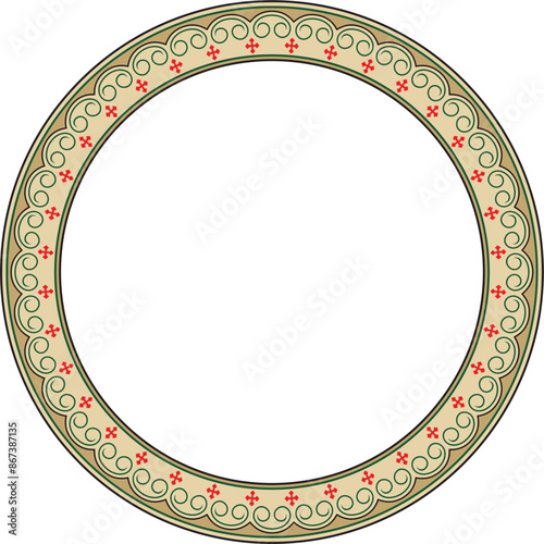 Vector colored round Yakut ornament. Endless circle, border, frame of the northern peoples of the Far East.