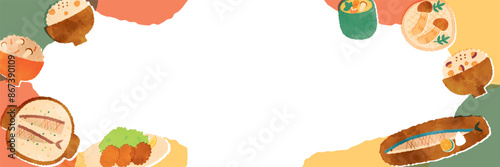 秋の味覚水彩イラスト背景テンプレート