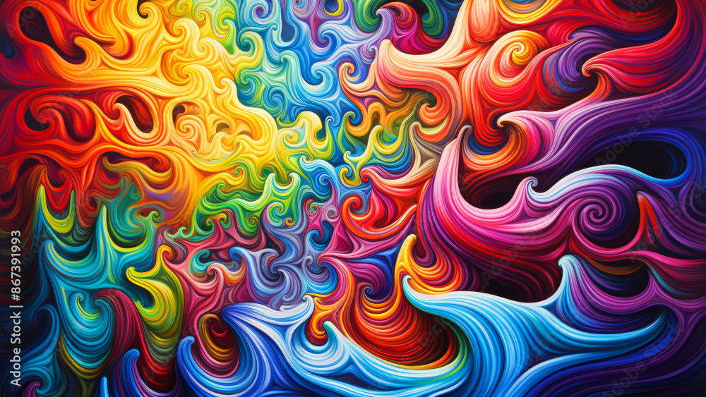 A colorful abstract digital painting with swirling patterns in a vibrant spectrum of colors. Psychedelic rainbow flames background A colorful abstract digital painting with swirling patterns in a vibrant spectrum of colors. Psychedelic rainbow flames background