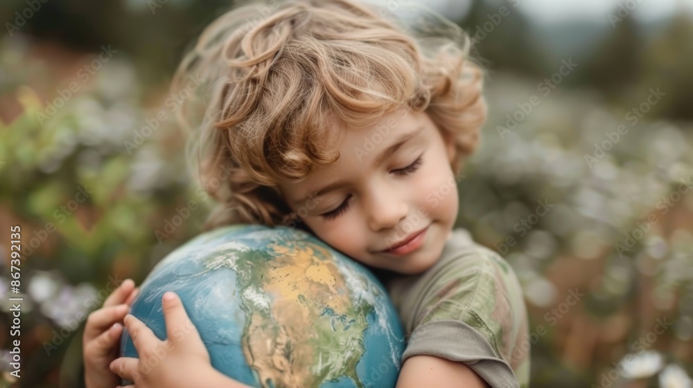 Young Child Holding Globe with Closed Eyes, Dreaming of a Better Future Young Child Holding Globe with Closed Eyes, Dreaming of a Better Future