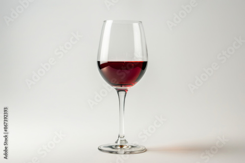 close up horizontal isolated image of a glass of red wine over a white neutral background, copy space