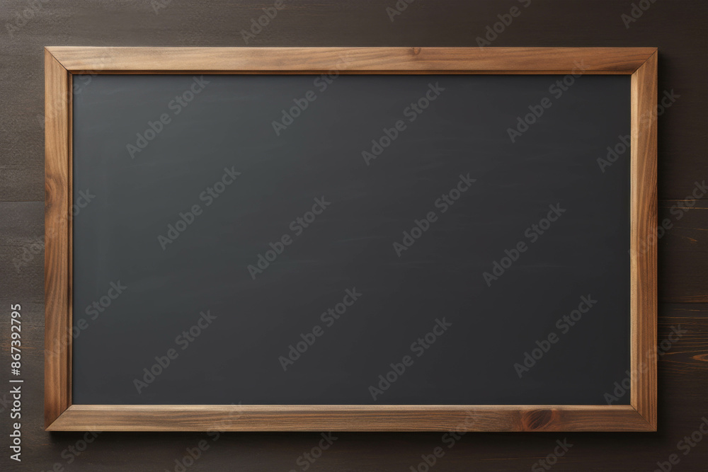 Large Blank Chalkboard with a Wooden Frame Against a Dark Wooden Wall, Ready for Messages or Artwork Large Blank Chalkboard with a Wooden Frame Against a Dark Wooden Wall, Ready for Messages or Artwork
