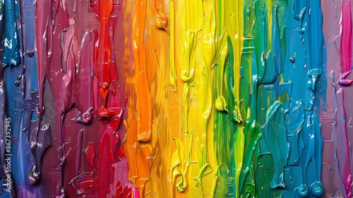 Vibrant rainbow background painted with textured oil, bursting with color and artistic expression, celebrating love, equality, and diversity for lgbtq community and human rights