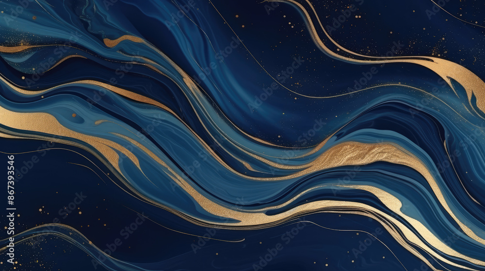 Luxury gold and blue liquid background , fluid splash, swirl on dark. Close up glossy texture. Mix color liquid splashes. Digital art, generative ai Luxury gold and blue liquid background , fluid splash, swirl on dark. Close up glossy texture. Mix color liquid splashes. Digital art, generative ai