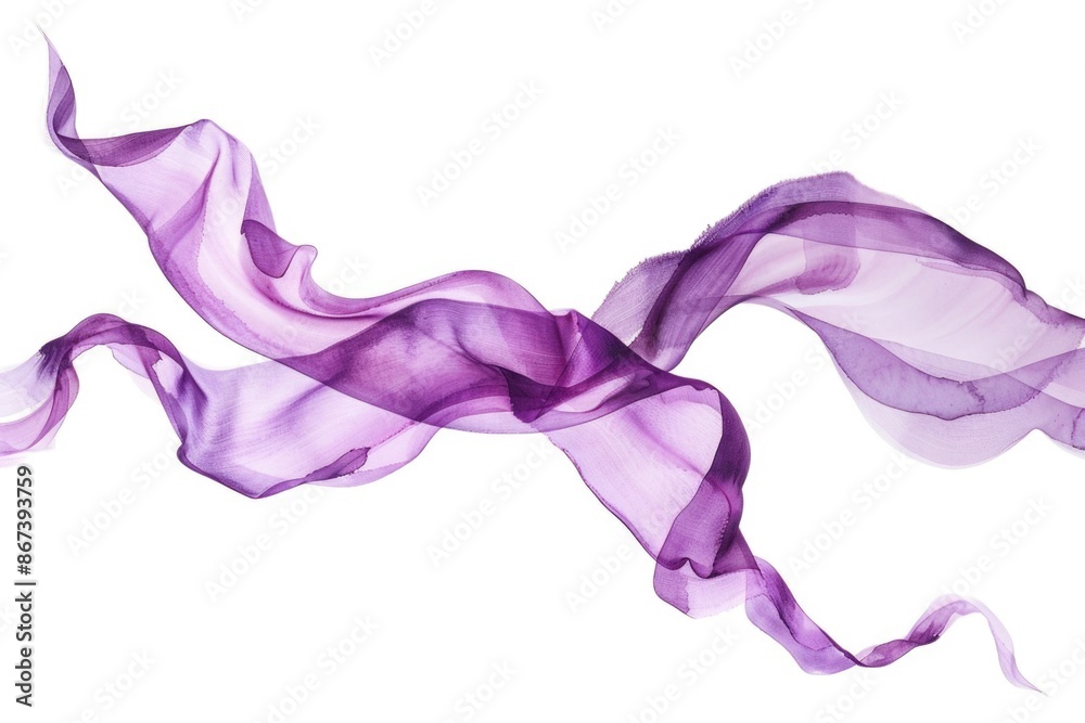 A purple scarf waving gently on a white background, ideal for use in fashion or lifestyle designs A purple scarf waving gently on a white background, ideal for use in fashion or lifestyle designs