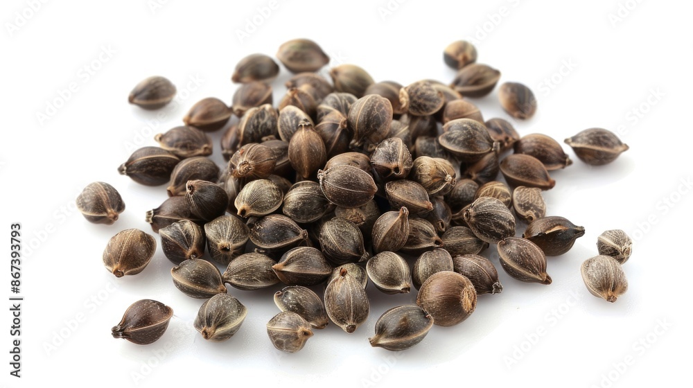 A stack of seeds on a clean and pure white surface A stack of seeds on a clean and pure white surface