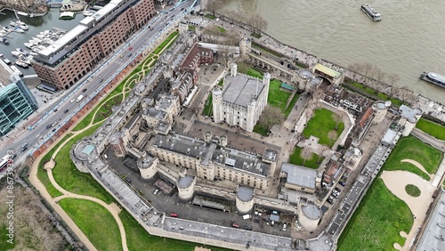 Tower of London UK Overhead birds eye drone aerial view  .. photo