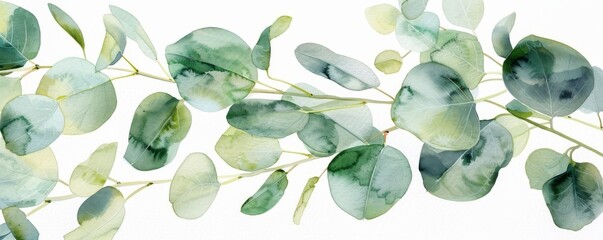 Seamless border featuring watercolor eucalyptus branches with green leaves, perfect for adding a touch of nature to designs
