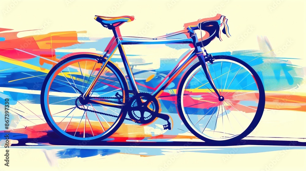 Fototapeta premium New Nostalgia: Abstract 90s Racing Bicycle Art with Bold Colors and Dynamic Geometric Background