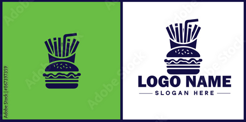 Fast food icon Quick-service food Junk food Takeout flat logo sign symbol editable vector