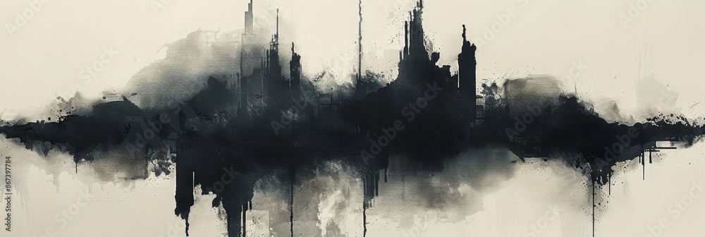 Abstract black and white painting with dripping effects, grunge style, evoking a dark and moody atmosphere Abstract black and white painting with dripping effects, grunge style, evoking a dark and moody atmosphere