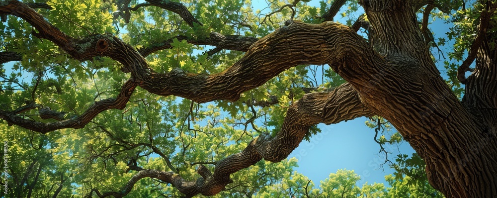 Big old oak tree with green leaves Big old oak tree with green leaves
