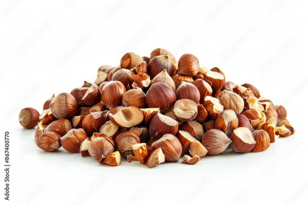 A collection of nuts arranged on a clean, white background A collection of nuts arranged on a clean, white background