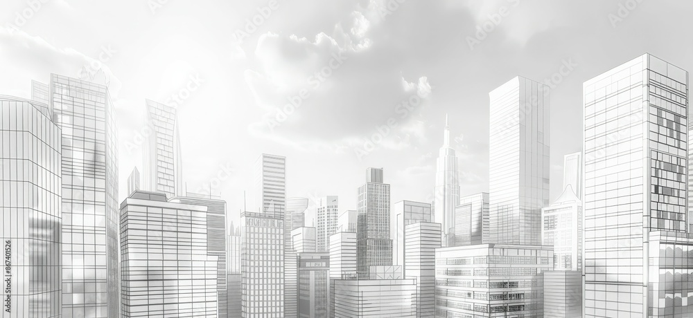 Modern City Skyline Architectural Concept with Glass Towers and Skybridge Modern City Skyline Architectural Concept with Glass Towers and Skybridge