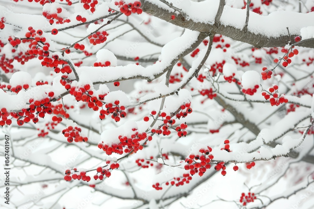 Snowy Red Berry Tree in Full Winter Blossom Snowy Red Berry Tree in Full Winter Blossom