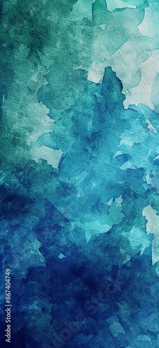 This image showcases a watercolor art piece with abstract blue and teal textured layers, creating a serene and natural atmosphere with its rich and fluid paint strokes. photo