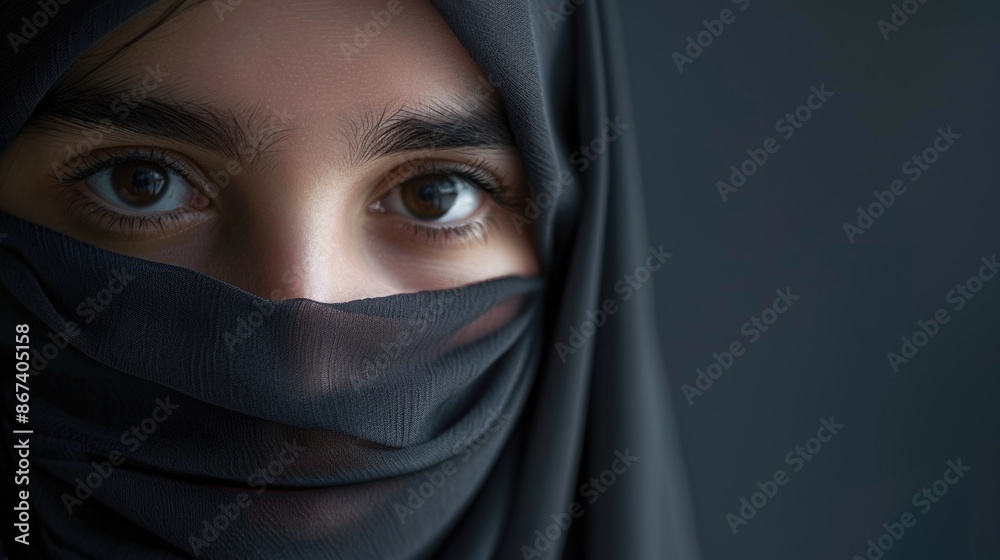 A close-up shot of a person wearing a veil, ideal for use in editorial or creative content A close-up shot of a person wearing a veil, ideal for use in editorial or creative content