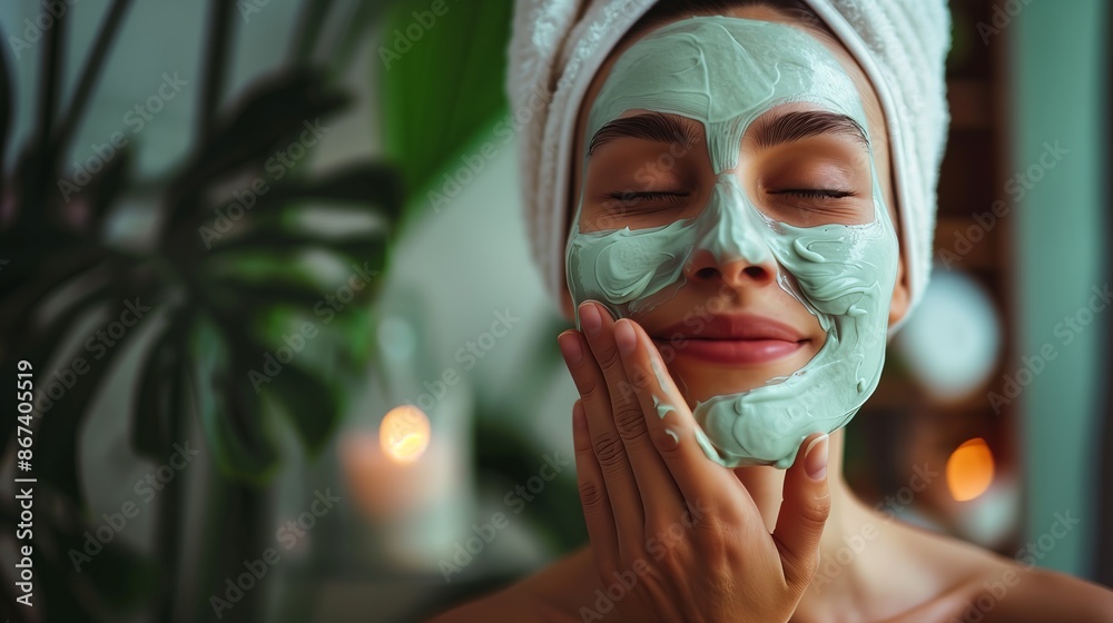 Woman Applying Face Mask in Luxurious Spa Beauty Salon with Relaxing Ambiance Woman Applying Face Mask in Luxurious Spa Beauty Salon with Relaxing Ambiance