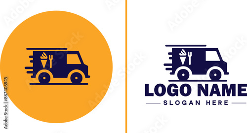Food truck icon Mobile kitchen Food van Street food vendor flat logo sign symbol editable vector