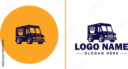 Food truck icon Mobile kitchen Food van Street food vendor flat logo sign symbol editable vector