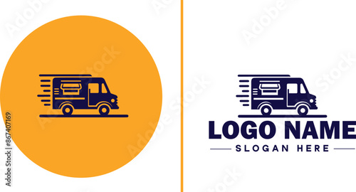 Food truck icon Mobile kitchen Food van Street food vendor flat logo sign symbol editable vector