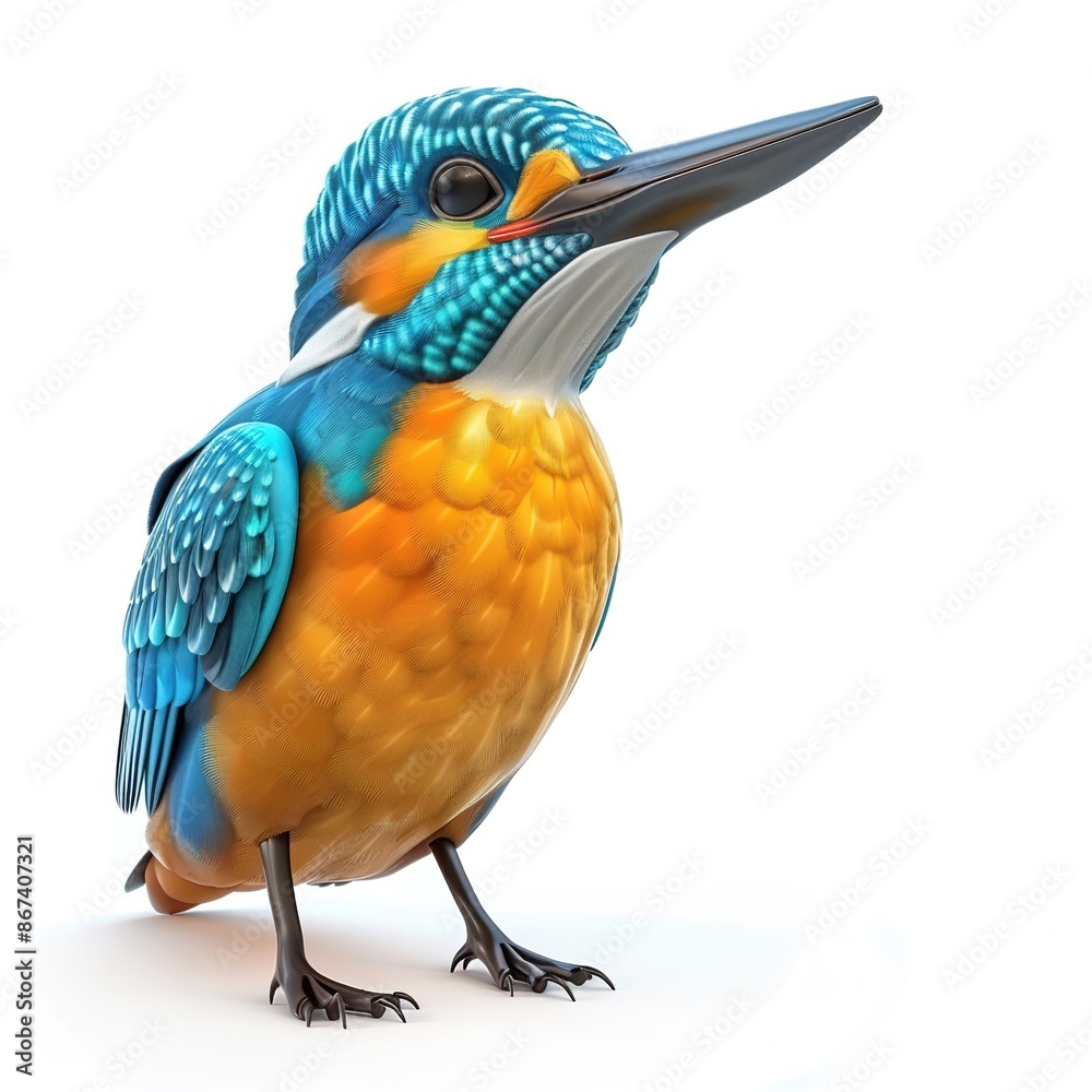 Fototapeta premium Kingfisher 3D cartoon isolated whitebackground 