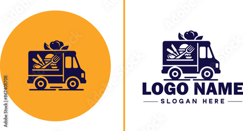 Food truck icon Mobile kitchen Food van Street food vendor flat logo sign symbol editable vector