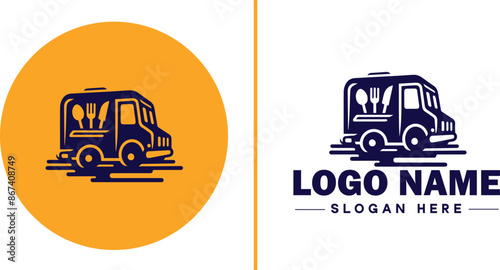 Food truck icon Mobile kitchen Food van Street food vendor flat logo sign symbol editable vector