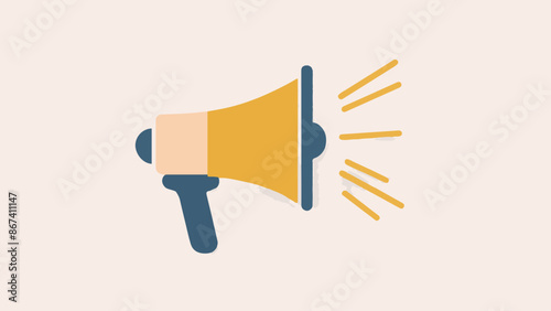 A stylized illustration of a megaphone. The megaphone is predominantly yellow with a blue handle. It emits rays or lines emanating from its side, suggesting it's in use or making an announcement.