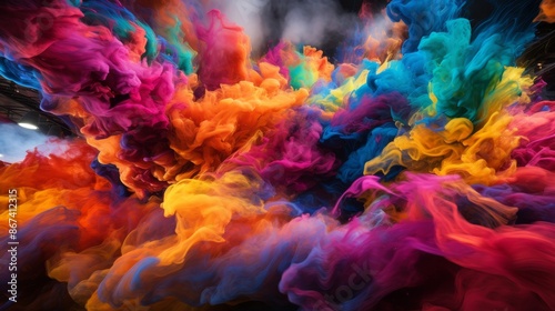 Spectacular visual display led clad dancers in vibrant costumes dancing amidst colored smoke