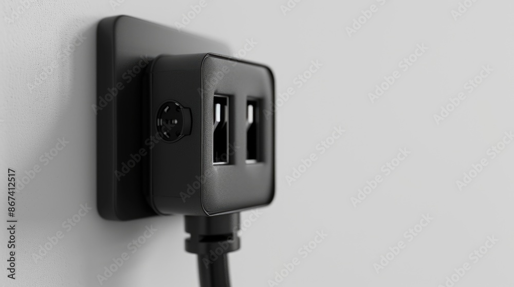 A black and white photo of a power outlet with a wall charger plugged in, great for use in technology or electronics related contexts A black and white photo of a power outlet with a wall charger plugged in, great for use in technology or electronics related contexts