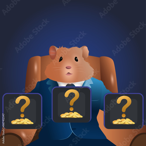 Hamster Kombat telegram bot. Daily combo. An illustration of a hamster in a chair