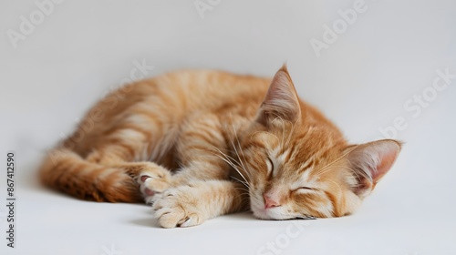 Sleeping red cat on white background.  © Berkah