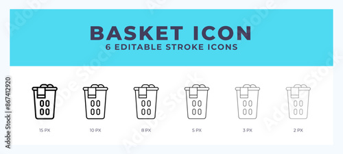 Laundry basket line icon symbol. Logo. Icon vector illustration with editable stroke.