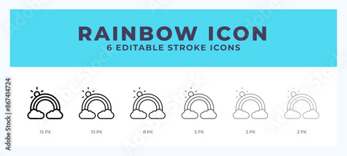 Rainbow icon. Outline. Lineal icon symbol vector. Black outline.