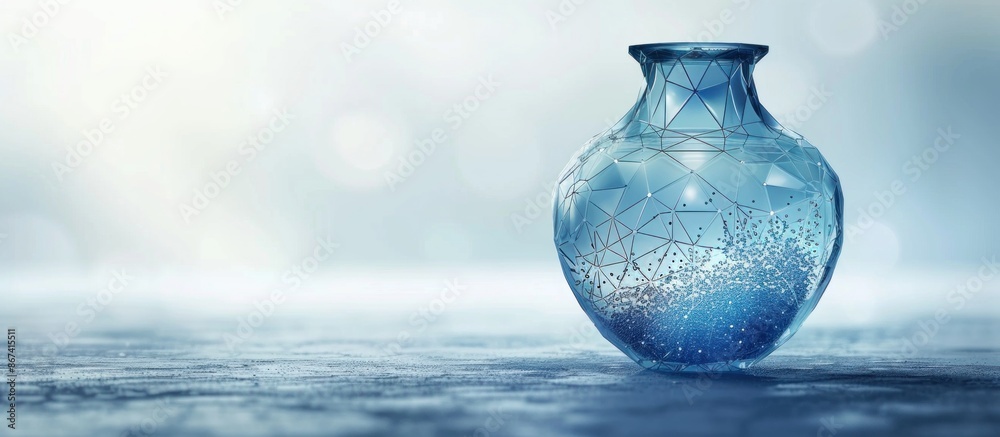 Geometric Blue Glass Vase with Sparkling Contents Geometric Blue Glass Vase with Sparkling Contents