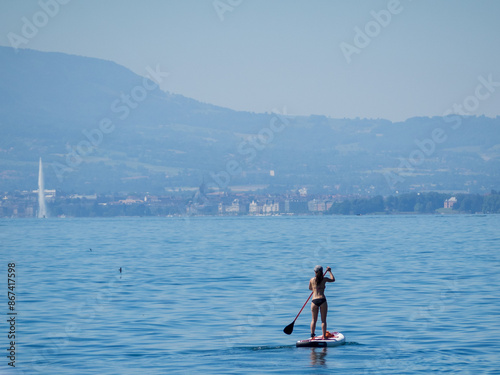 Stand-up paddling in lake Geneva