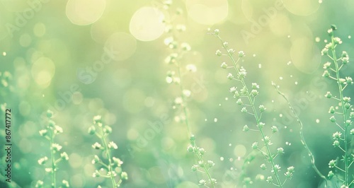  Beautiful Blurred Green Field with Clover Flowers and Sunlight