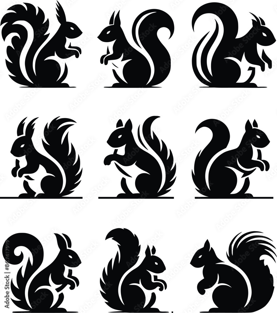 squirrel silhouettes set illustration vector squirrel silhouettes set illustration vector
