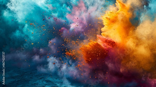 Colorful powder being thrown into the air, creating a vibrant explosion of hues.