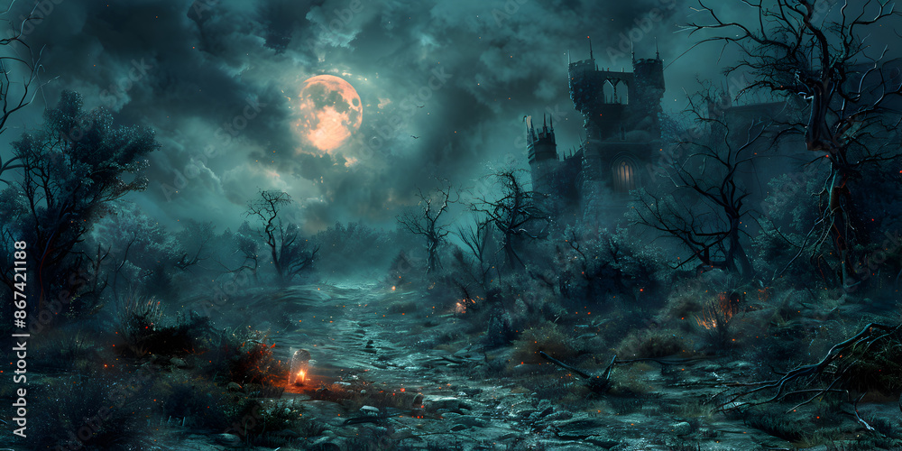 Obraz premium Gruseliger Halloweenhintergrund bei Nacht, made by AI
