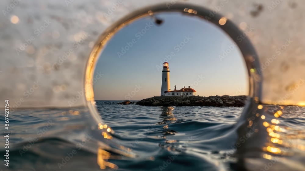 Fototapeta premium a lighthouse is seen through a hole in the water