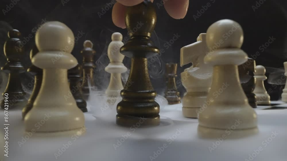 Broad Close-Up of Chess Pieces on a Strategic Battleboard