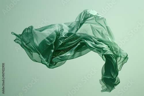 A piece of green cloth flying through the air