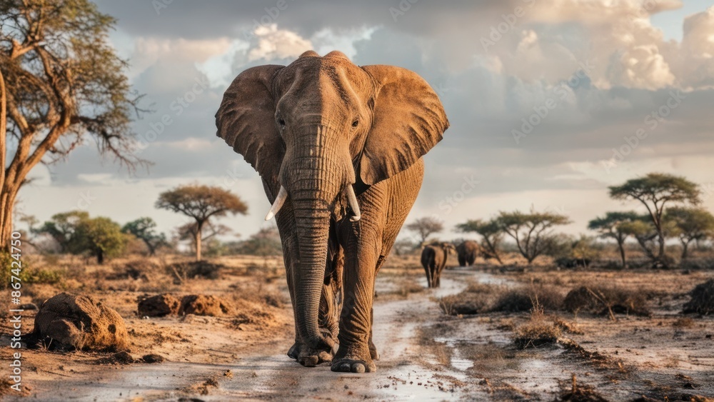 Obraz premium an elephant with tusks walking on a white surface