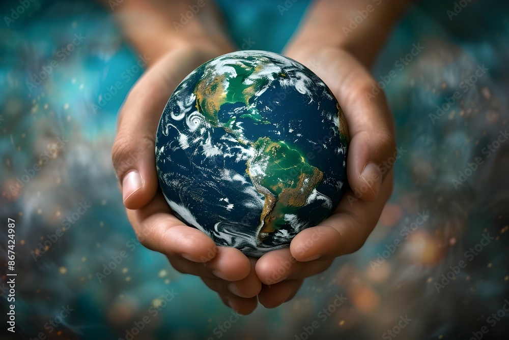 Planet Earth in the hands of a man against the background of the lights of the evening city. Concept and symbol on the theme of ecology, earth conservation. Planet Earth in the hands of a man against the background of the lights of the evening city. Concept and symbol on the theme of ecology, earth conservation.