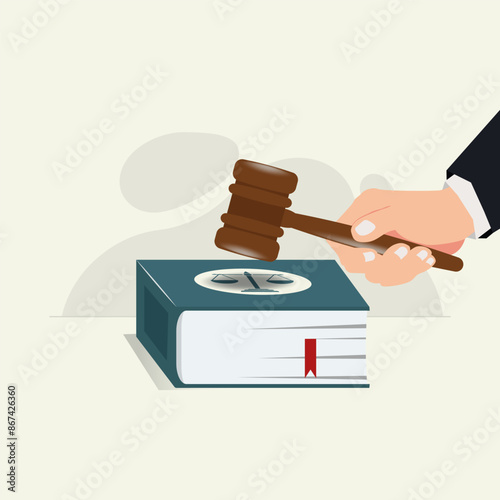 Hand hold judges gavel with book of justice hand design vector illustration