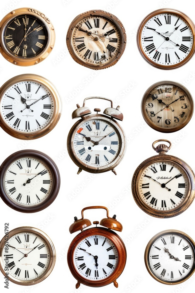 A group of clocks sitting together, great for use in articles or social media posts about time, schedules, and organization A group of clocks sitting together, great for use in articles or social media posts about time, schedules, and organization