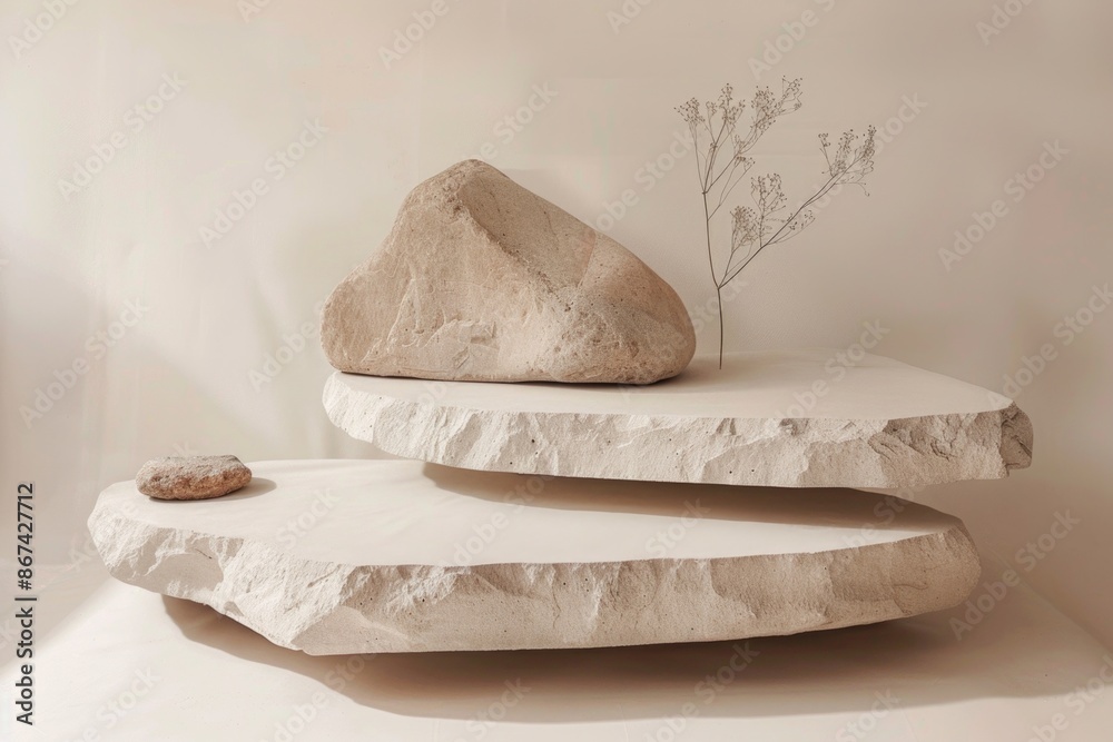 A natural arrangement of two rocks stacked on top of each other, suitable for use in illustrations about nature, geology, or environmental themes A natural arrangement of two rocks stacked on top of each other, suitable for use in illustrations about nature, geology, or environmental themes